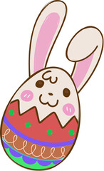 Rabbit-eared egg is appearing in vector on transparent background with stripes, dots and swirls