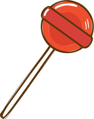 Red lollipop is floating on transparent background in cartoon style with white stick, glossy finish