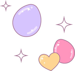Pastel ovals, heart and star sparkles are floating in minimalist design on transparent background