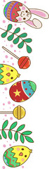 Fototapeta premium Flat design vertical Easter border is showing bunny egg, chicks, sprigs on transparent background