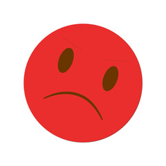 Showing flat red emoji, brown eyes, frowning mouth, slanted brows on transparent bg, copy space