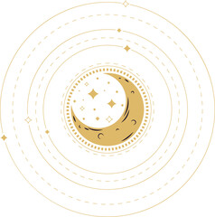 Naklejka premium Flat design golden crescent moon is being shown on transparent background with rings and stars