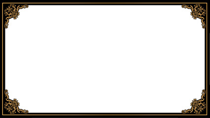 Flat design rectangular frame showing teal panel with gold filigree corners, transparent background