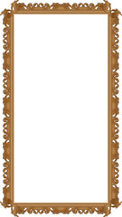 Ornate decorative wooden frame showing baroque scrollwork in flat design, transparent background