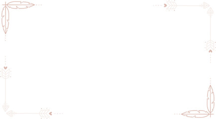 Obraz premium Flat minimal border frame is showing arrow and feather motifs on transparent background, copy space