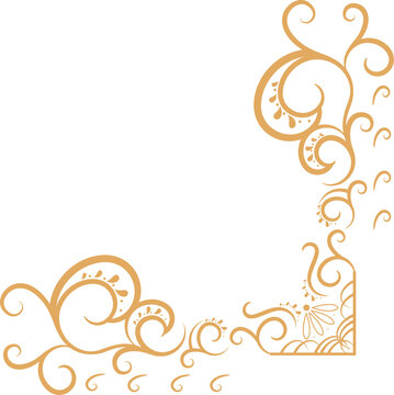 Fototapeta Ornamental corner border is featuring golden floral swirls in vector style on transparent backdrop