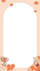 Flat arch frame is featuring orange flowers, trophy, hand drawing hearts on transparent background