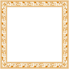 3D-rendered antique frame is showing gold scrollwork and beaded edge on transparent background