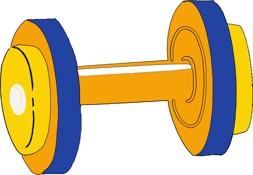 Fototapeta Flat vector dumbbell is floating with orange handle and stacked plates on transparent background