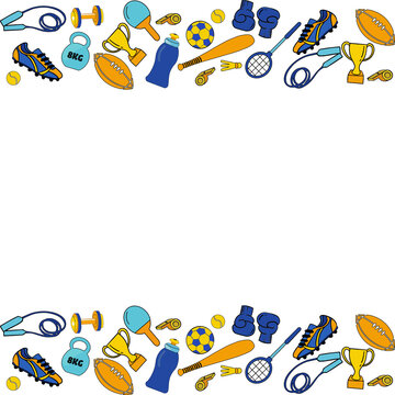 Fototapeta Sports equipment frame is being shown on transparent background, featuring cartoon gear icons