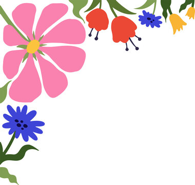 Fototapeta flat design floral corner is showing on transparent background with pink daisy green foliage