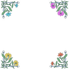 vector floral corners showing white rods green vines colorful blooms on transparent background
