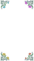 Floral border is being shown in flat design on transparent backdrop with vines, flowers, copy space