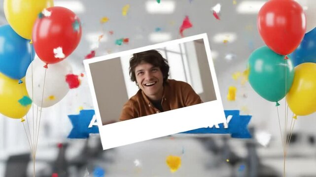 Happy Work Anniversary! Celebrate Success with Balloons and Confetti