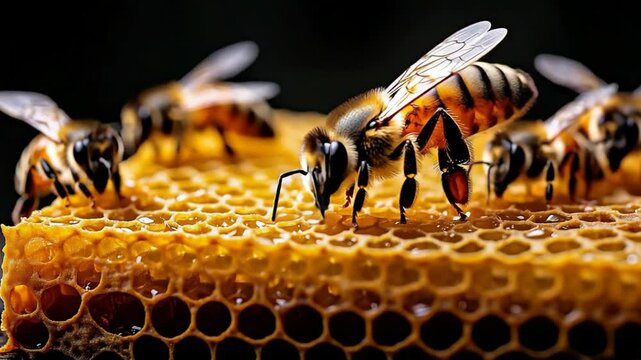 Honeybees on Honeycomb: A Close-Up View of Nature's Sweetness