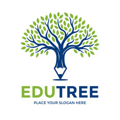 Edutree logo combining a tree and pencil. Perfect for educational institutions, tutoring centers, or learning platforms. Symbolizes growth and knowledge. Clean vector