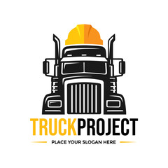 Bold logo featuring a powerful truck with a hardhat, symbolizing construction projects and heavy-duty logistics. Ideal for trucking companies, building contractors, or engineering firms. Represents ro