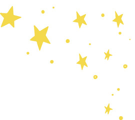 Fototapeta premium Cartoon-style flat design yellow stars and dots are scattering diagonally on transparent background