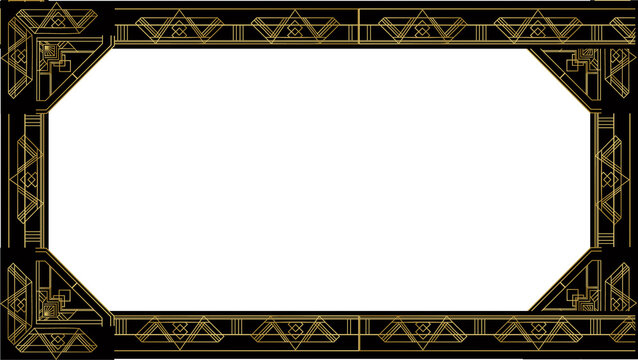 Fototapeta Teal rectangular panel is being framed by gold geometric Art Deco border on transparent background