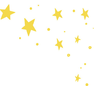 Naklejki Cartoon-style flat design yellow stars and dots are scattering diagonally on transparent background