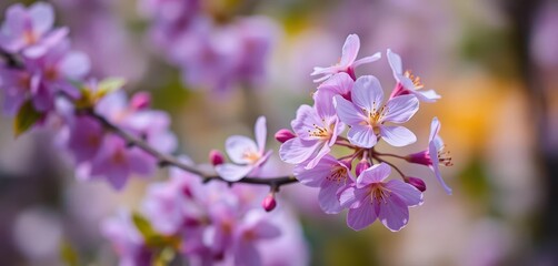 Soft, blurred purple blossoms on an abstract spring background, spring, whimsical
