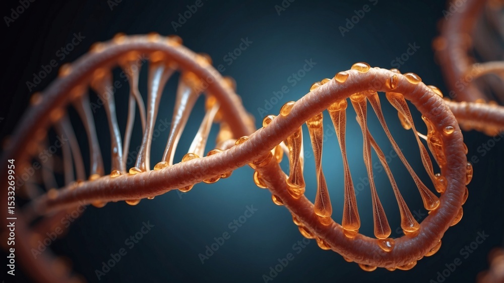 Poster close-up view of a dna molecule, highlighting its intricate structure. the image captures the double