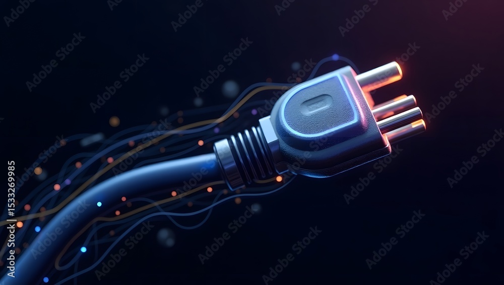 Poster a digital rendering of an electric plug with glowing elements