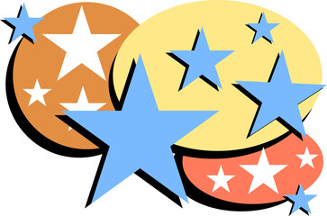 Obraz premium Abstract flat design is showing three overlapping ovals and blue stars on transparent background