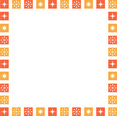 Decorative border is featuring flat orange yellow icon tiles on transparent background, copy space