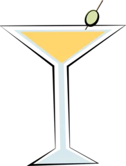  Displaying flat-style martini glass with pale-yellow cocktail olive garnish, transparent background © vectorfusionart