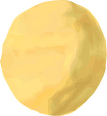 Stylized yellow disc with mottled shading is floating on transparent background in flat design