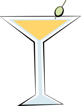 Naklejki Displaying flat-style martini glass with pale-yellow cocktail olive garnish, transparent background