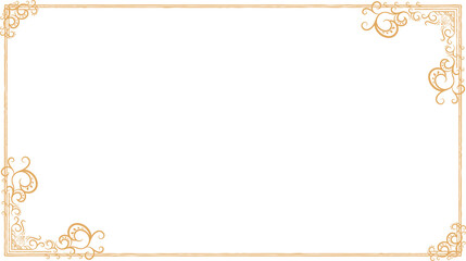 Flat design gold filigree frame is featuring scroll patterns on transparent background, copy space