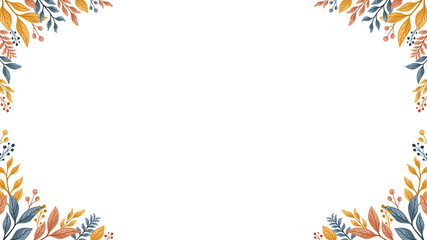 Autumn foliage clusters are framing central area in flat design with clear background, copy space