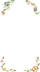 Floral frame is featuring botanical sprigs and butterfly in flat style, transparent bg, copy space