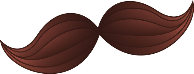 Showing stylized brown moustache in vector art with gradient shading on transparent background