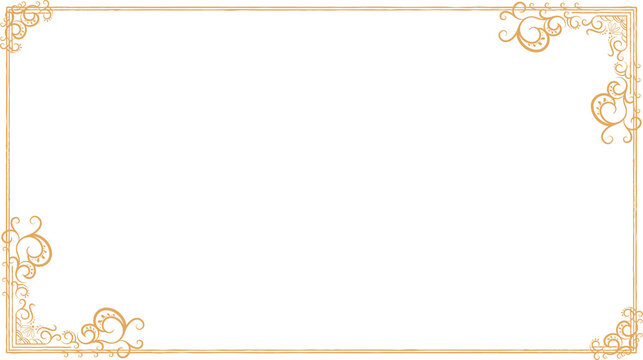 Flat design gold filigree frame is featuring scroll patterns on transparent background, copy space