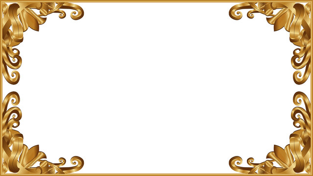 Fototapeta Ornate golden frame in flat design is showing scrollwork and leaf motifs on transparent backdrop
