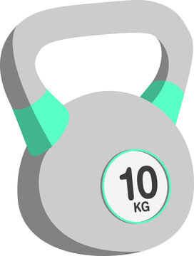 Fototapeta Flat design depicting gray kettlebell, curved handle, mint-green bands, 10 KG badge, transparent