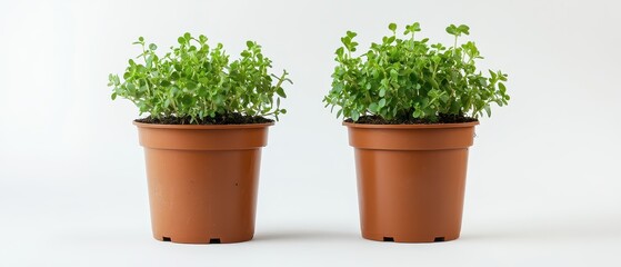 Fototapeta premium Healthy green plants growing in terracotta pots