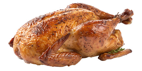 whole roasted chicken on white background