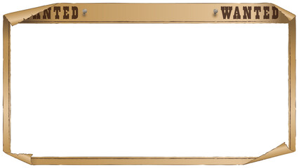 Wanted poster frame is being shown in flat design with vintage parchment on transparent background