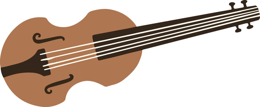 Stylized violin is showcasing curved brown body with f-holes and strings on transparent background