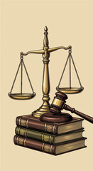 Scales of Justice and Law Books Illustration
