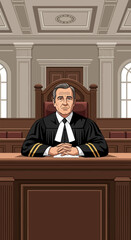 Judge in Courtroom Illustration