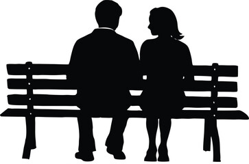 Silhouette of Couple Sitting on Bench from Behind, Relationship and Relaxation Concept
