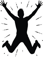Silhouette of Happy Man Jumping with Raised Hands, Celebration Vector Illustration