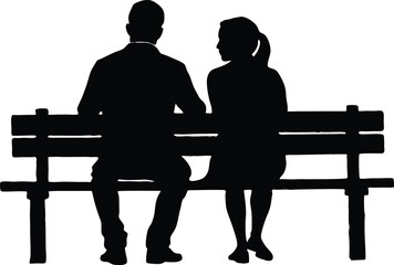 Silhouette of Couple Sitting on Bench, Romantic Moment Vector Illustration