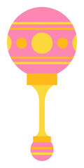 Baby rattle illustration is showing flat design with pink yellow stripes and transparent backdrop
