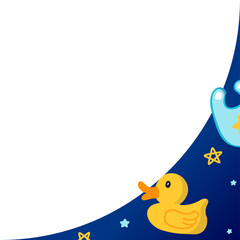 Fototapeta premium Flat design on transparent background is showing yellow duck on band with stars, splash, copy space